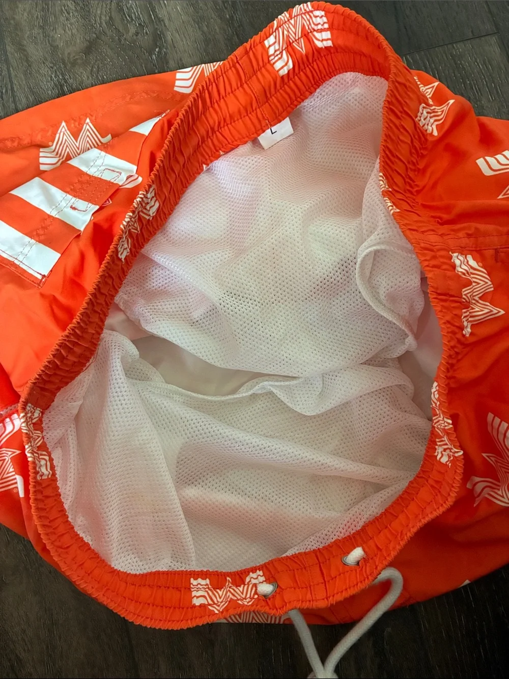 Whataburger Orange Swim Shorts with White 'W' Logo Print
